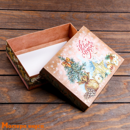 Упаковка для сладостей крышка/дно 210*150*57 мм  (Мешочек с ёлкой)