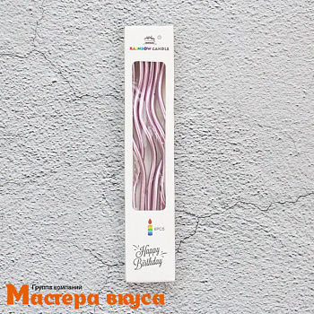 Свечи высокие Волна металлик розовый, (набор 6 шт), h-15см