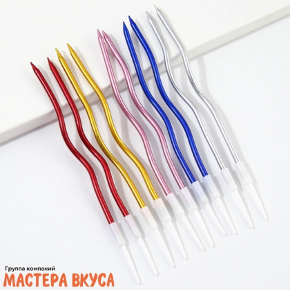 Свечи высокие Волна металлик цветной, (набор 10 шт), h-15см