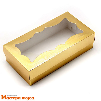 Упаковка для сладостей с фигурным окном 210*110*55 мм (золото) (2-д)