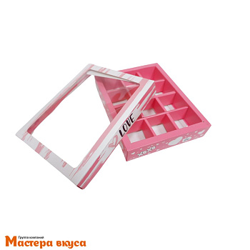 Упаковка для конфет 12 шт с окном (крышка/дно) 190*150*36мм  (Любовь)