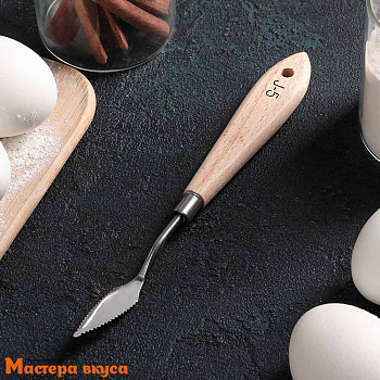 Палета (мастихин) лопатка металлическая 17 см (зигзаг), с деревянной ручкой "Деко"