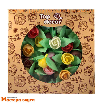 Вафельные цветы ПИОНЫ на двулистнике, d~3.5 см (упак 100 шт микс) 