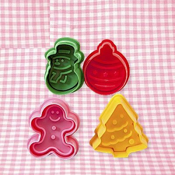 Вырубка-плунжер с выталкивателем  НОВЫЙ ГОД, (елка, пряня, снеговик, игрушка), ~4 см (набор 4шт)