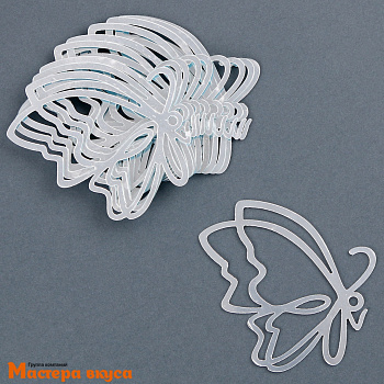 Зеркальное украшение БАБОЧКИ, вид сбоку, серебро/серебро, пластик (набор 3 шт) ~7*6 см