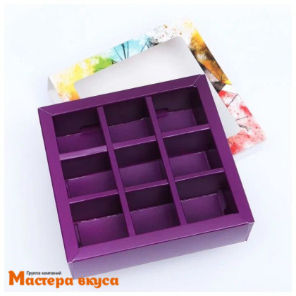 Упаковка для конфет  9 шт с обечайкой 137*137*37мм (Зонтики)