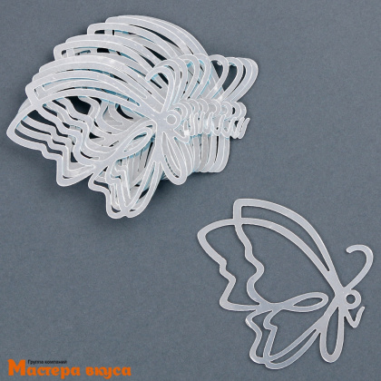 Зеркальное украшение БАБОЧКИ, вид сбоку, серебро/серебро, пластик (набор 3 шт) ~7*6 см