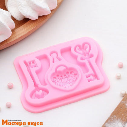 Молд силиконовый КЛЮЧ ОТ СЕРДЦА, 4 фигуры, 8,5*6,8*0,7 см