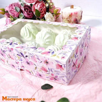 Упаковка для зефира и печенья с окном 250*150*70 мм  (Нежность)