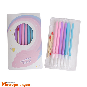 Свечи средние, Разноцветный микс + спички, (набор 10 шт), h-10см