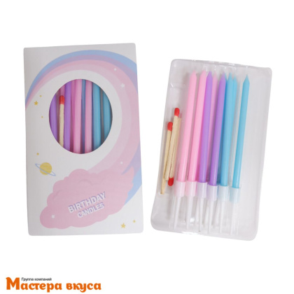 Свечи средние, Разноцветный микс + спички, (набор 10 шт), h-10см