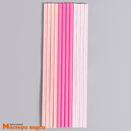 Трубочки бумажные, 20 см (упак 12 шт) розовые "Женственность"