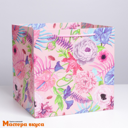 Пакет для торта 300*300*300 мм, с квадратным дном "С днём рождения"