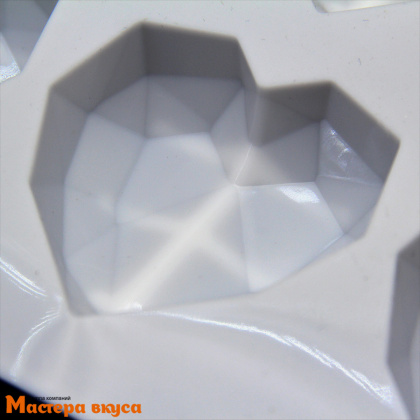 Форма силиконовая, для муссовых десертов СЕРДЦЕ геометрическое (оригами), (6 ячеек) 22*17*2,2 см