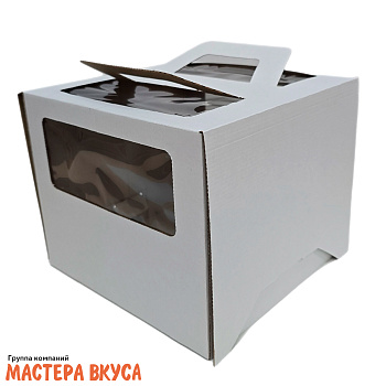Короб для торта с окном и ручками 240*240*200 мм, белый