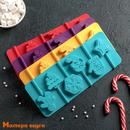 Форма для леденцов силиконовая  НОВОГОДНИЙ ПОДАРОК, (6 ячеек) 24*9,5 