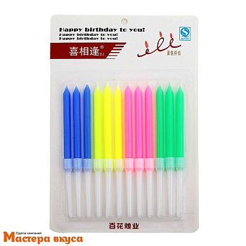 Свечи средние, Неоновый микс, (набор 12 шт), h-10см