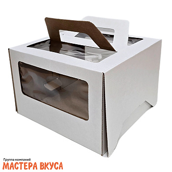 Короб для торта с окном и ручками 220*220*150 мм, белый