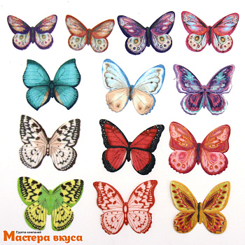 Вафельные БАБОЧКИ цветные двухсторонние с рисунком, упак 10 шт