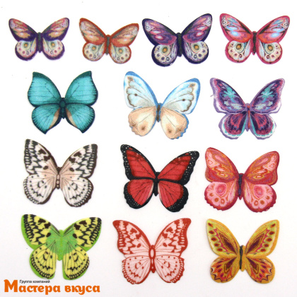 Вафельные БАБОЧКИ цветные двухсторонние с рисунком, упак 10 шт