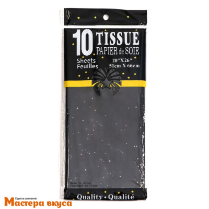 Бумага упаковочная тишью ЧЁРНАЯ Конфетти 50*66 см (упак 10листов) 