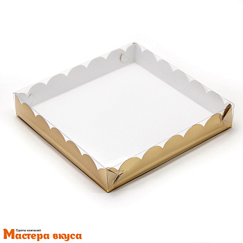 Упаковка для пряников и печенья с прозр. крышкой 200*200*35 мм (золото) (2-д)