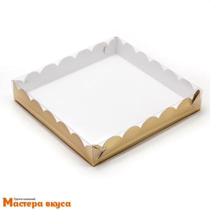 Упаковка для пряников и печенья с прозр. крышкой 200*200*35 мм (золото) (2-д)