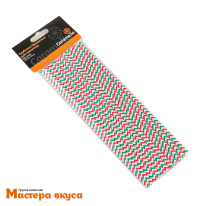 Трубочки бумажные, 20 см (упак 20 шт)  белые/зелёные/красные "Зигзаг"