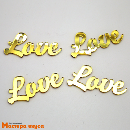 Зеркальное украшение  мини LOVE, золото, (набор 4 шт) ~2.5*5.5 см