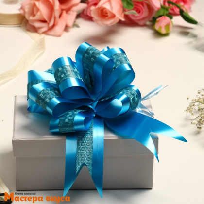 Бант-шар  ГОЛУБОЙ с полосой , (ш 5 см) d~15 см