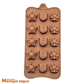 Форма для шоколада силиконовая  ЦВЕТОЧКИ-ТЮЛЬПАНЫ, (15 ячеек) 21*10 см