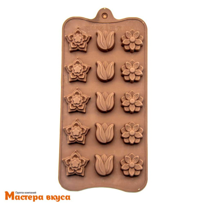 Форма для шоколада силиконовая  ЦВЕТОЧКИ-ТЮЛЬПАНЫ, (15 ячеек) 21*10 см