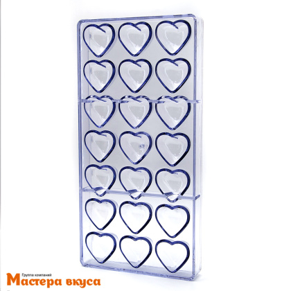 Форма для шоколада  прочный пластик СЕРДЦА, (21 ячейка) 33*16 см