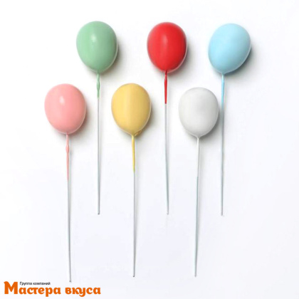 Набор топперов ШАРИКИ ВОЗДУШНЫЕ, микс, пластик (набор 6 шт) ~8,8 см