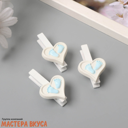Декор прищепки, Следы младенца, мальчик (набор 3 шт), 1,7*3*5 см