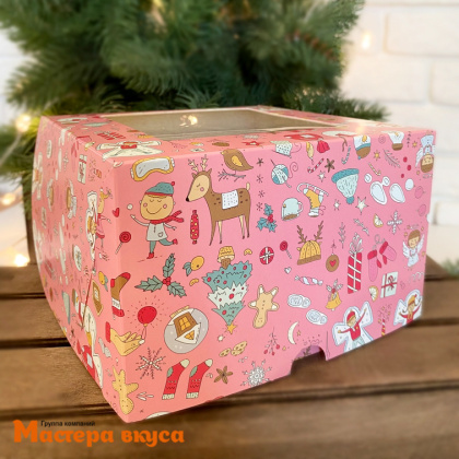 Коробка для  4 капкейков с окном, 160*160*100 мм  (Веселые картинки)