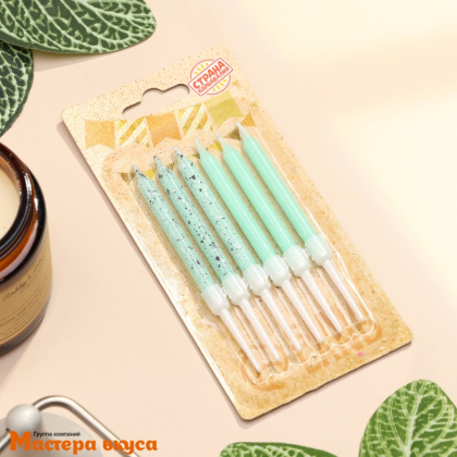 Свечи набор, Блестящая вечеринка, голубые, (набор 6 шт), h-7 см