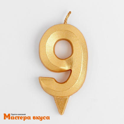 Свеча-цифра "Грань", золотой металлик - 9, (h-6,5см)