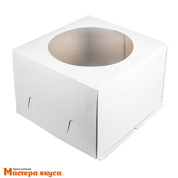 Короб для торта с окном 260*260*180 мм, белый,Хром-Эрзац (2-Д) ЭК