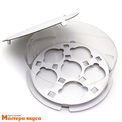 Коробка для  6 капкейков  ТУБУС, белая d-240 мм, h-100 мм, с прозрачной пленкой и ложементом (5-д)