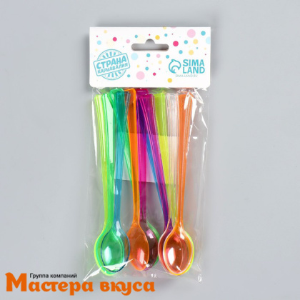 Ложка пластиковая коктейльная, 15 см, цвет микс, (упак 12 шт)