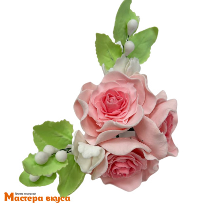 Сахарное украшение букет РОЗА РОЗОВАЯ (3 цветка), длина ~20см
