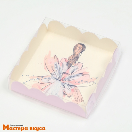 Упаковка для пряников и печенья с прозр. крышкой 120*120*30 мм  (Романтика)