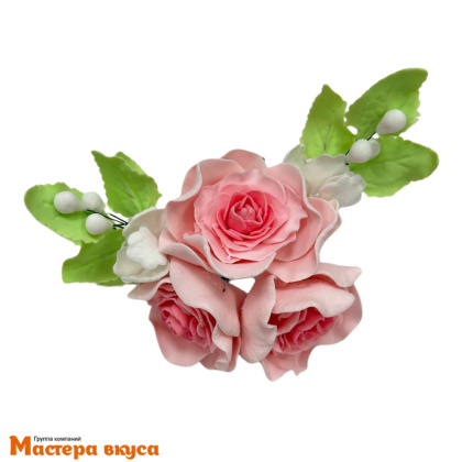 Сахарное украшение букет РОЗА РОЗОВАЯ (3 цветка), длина ~20см