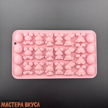 Форма для шоколада силиконовая МИЛЫЕ ЗАЙЧИКИ, (27 ячеек) 21*12 см