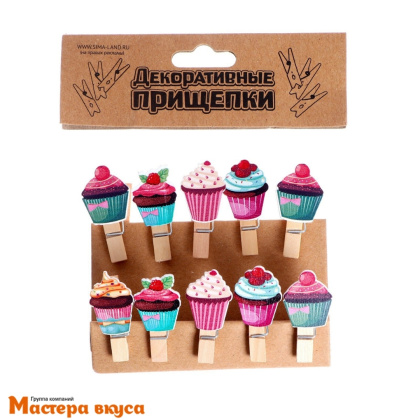 Декор прищепки "Кейки", (набор 10 шт), 2,5*12,5*13,5 см