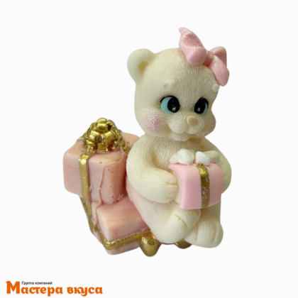 Фигурка из шок. глазури "Мишка с подарком", h~6,5 см