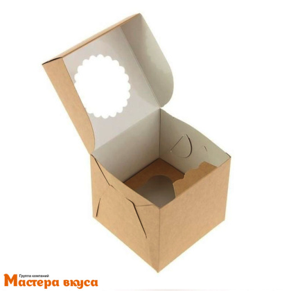 Коробка для  1 капкейка и кулича с окном, 100*100*100 мм (крафт), OSQ MUF