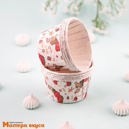 Форма бумажная Маффин 50*40 мм, ламинированная  РОЖДЕСТВЕНСКИЕ ПОДАРКИ