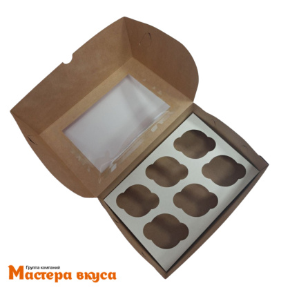 Коробка для  6 капкейков с окном, 250*170*100 мм  (Рождественский подарок)